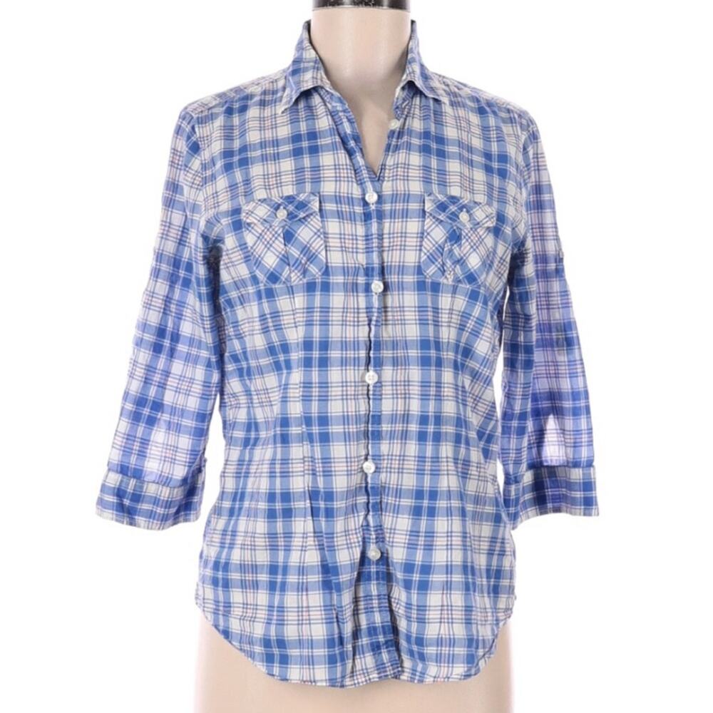 American Eagle Outfitters Favorite Fit 100% cotton blouse blue & white plaid M